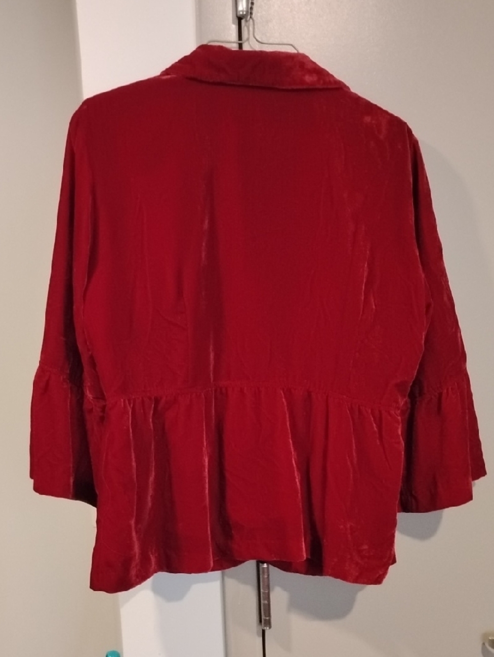 NY Collection Red Velvet Button-Front Blazer - Picture 2 of 9